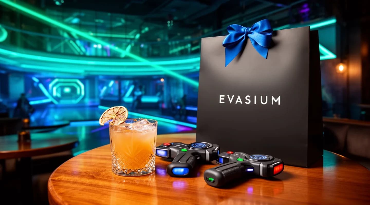 Deux parties de laser game de 20 minutes et un cocktail offerts.